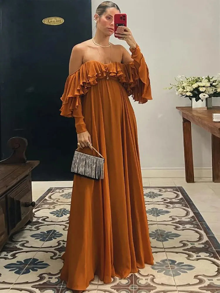 Maxi Dress Women Chic Off Shoulder Evening Party