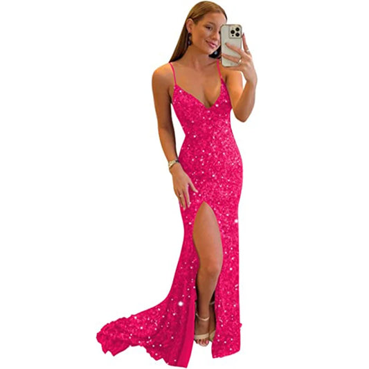 Split flash cross long formal evening dress