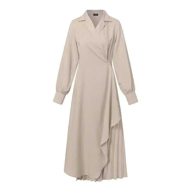 Pleated Formal Elegant Shirt Long Dress