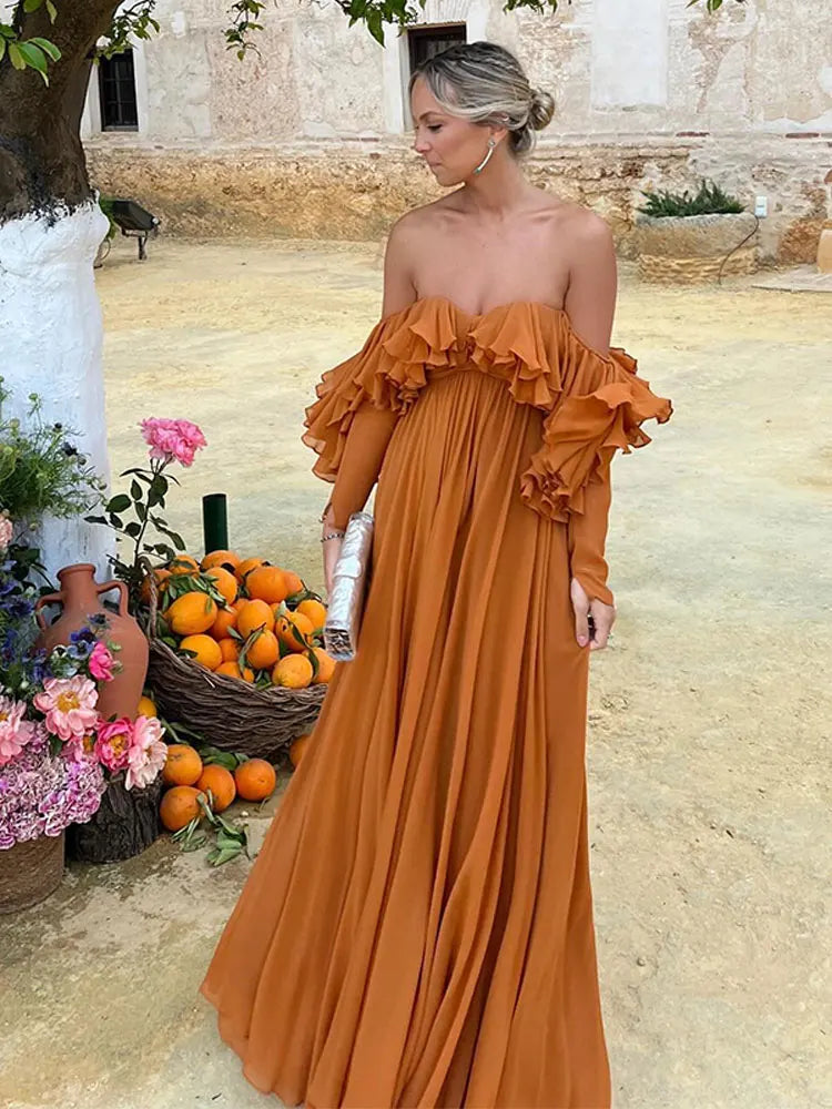 Maxi Dress Women Chic Off Shoulder Evening Party